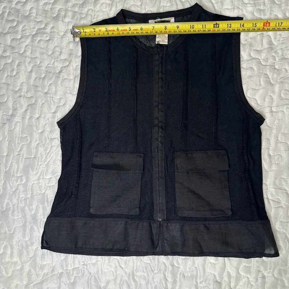Black Sheer Utility Vest Layering Piece Linen Zip-Up Sleeveless Top Size Small - Picture 10 of 12
